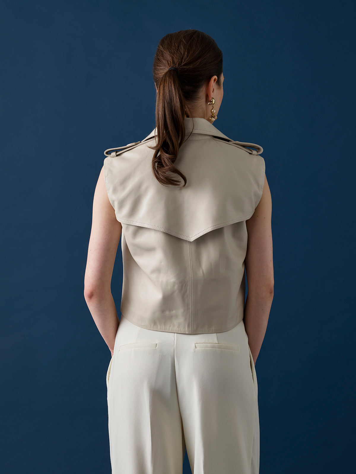 Short Leather Trench Coat – Cream