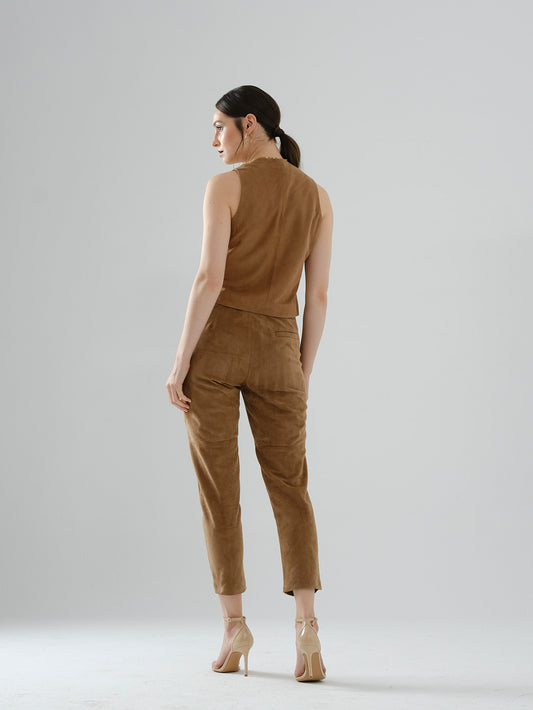 Straight-Leg Suede Pants – Brown