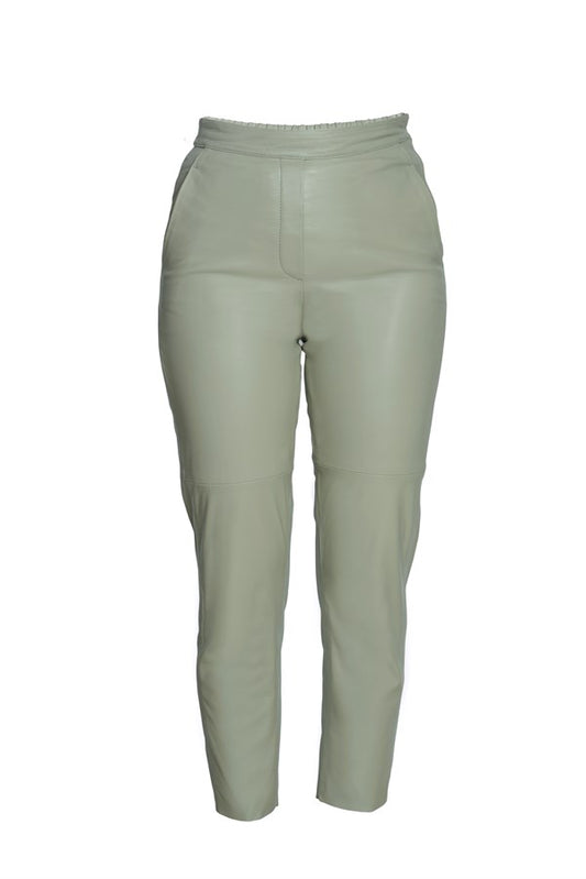 Straight Cut Leather Pants – Nile Green