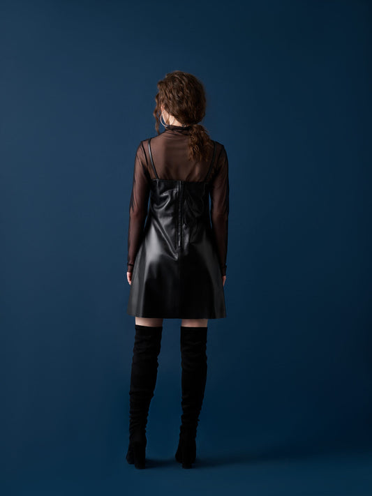 Thin-Strap Leather Dress – Black