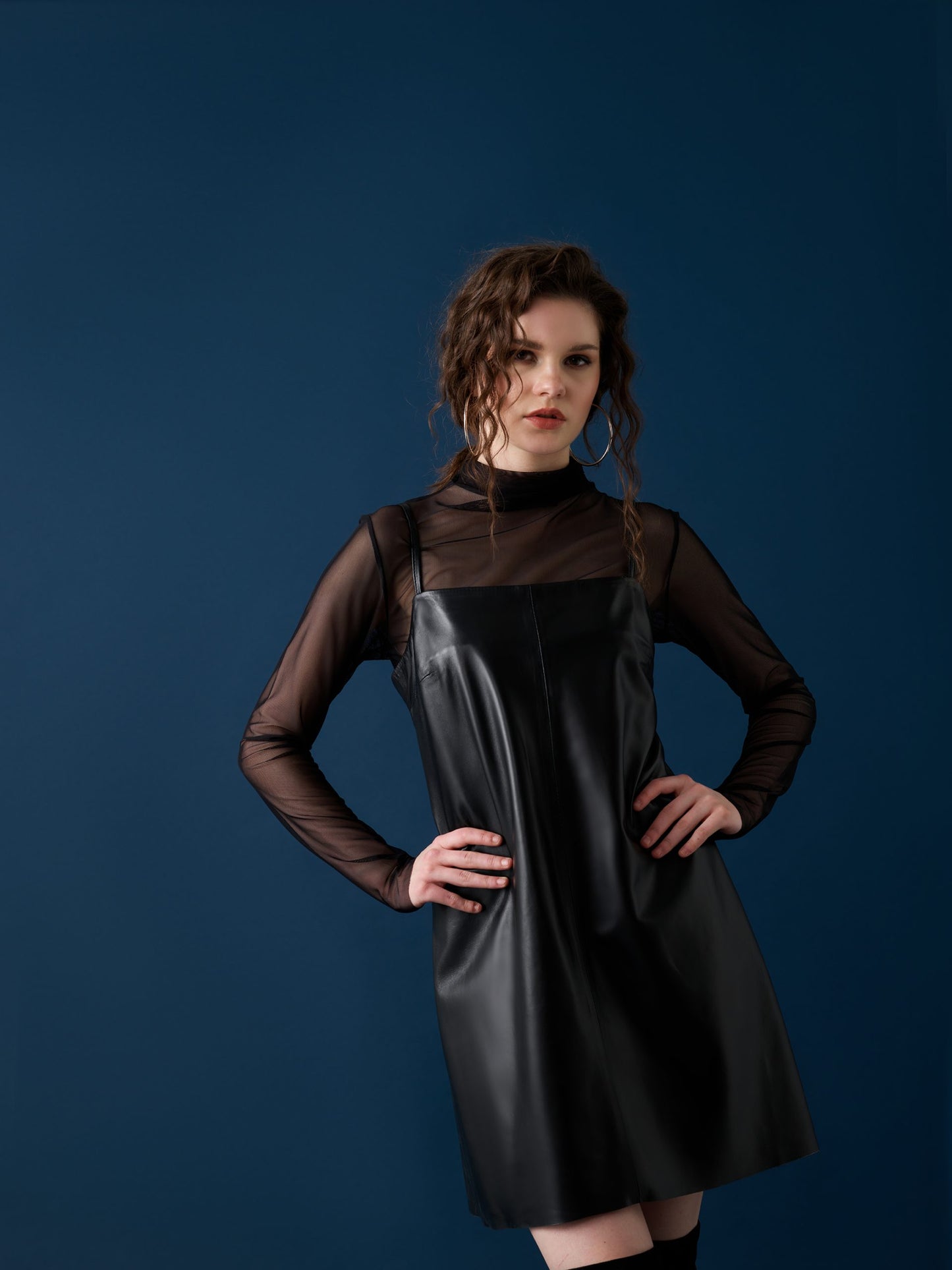 Thin-Strap Leather Dress – Black