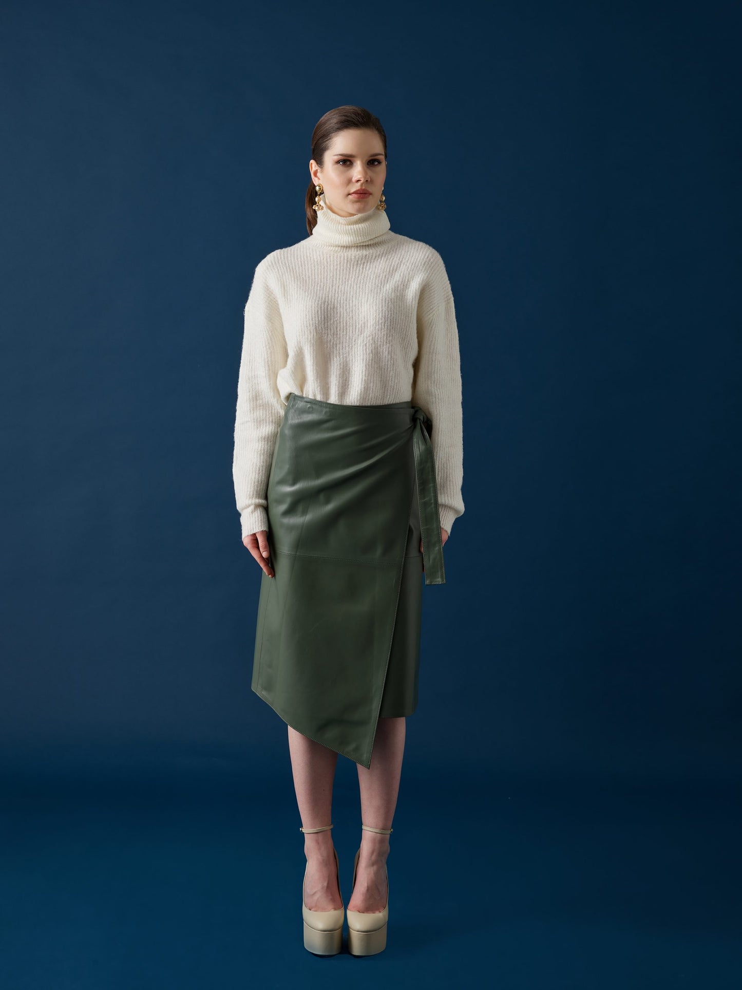 Tie-String Leather Skirt – Sage Green
