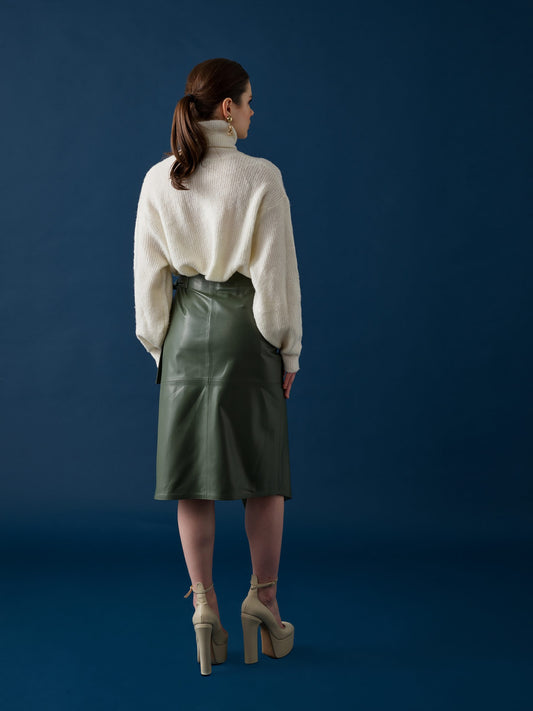Tie-String Leather Skirt – Sage Green
