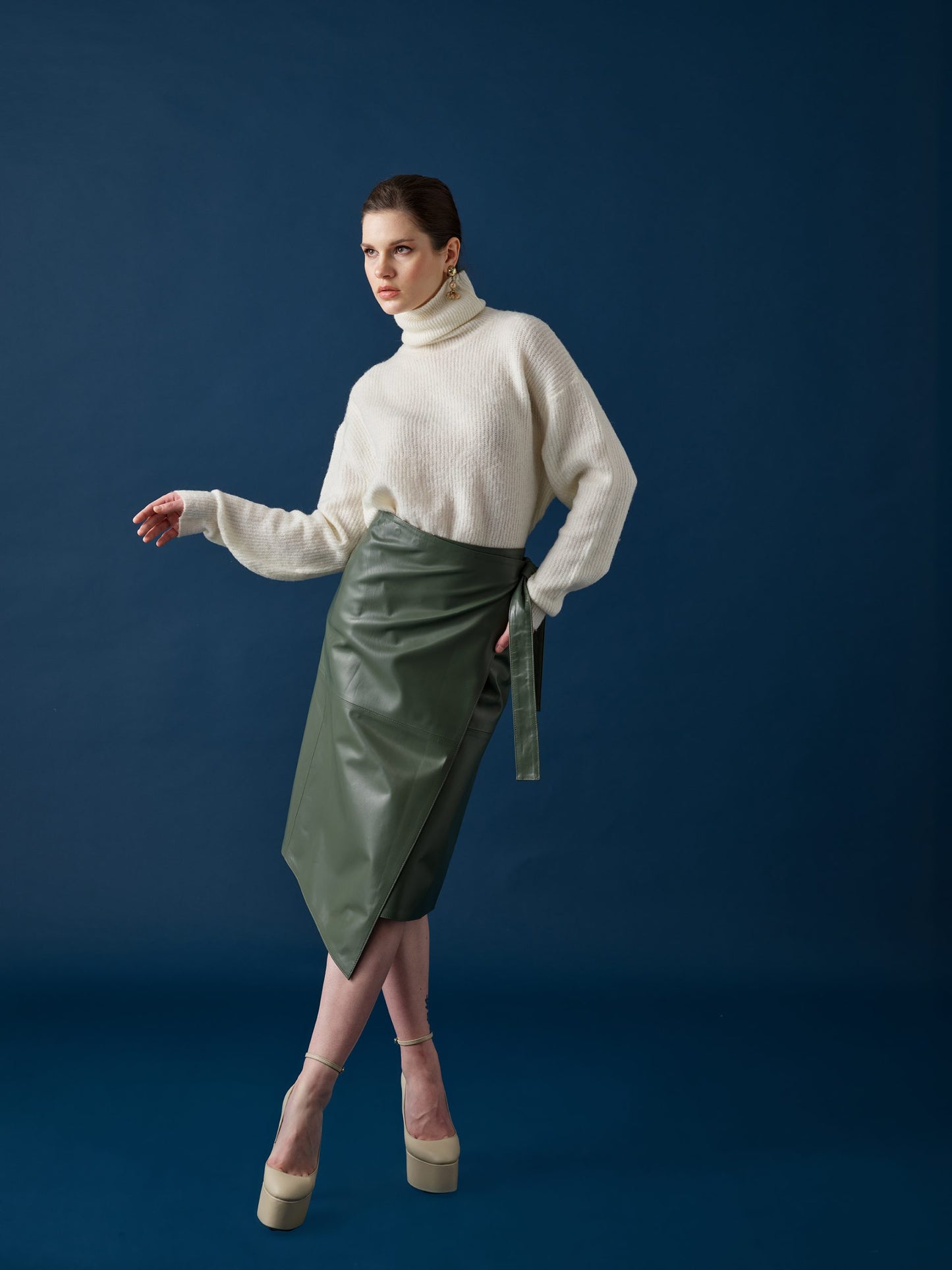 Tie-String Leather Skirt – Sage Green