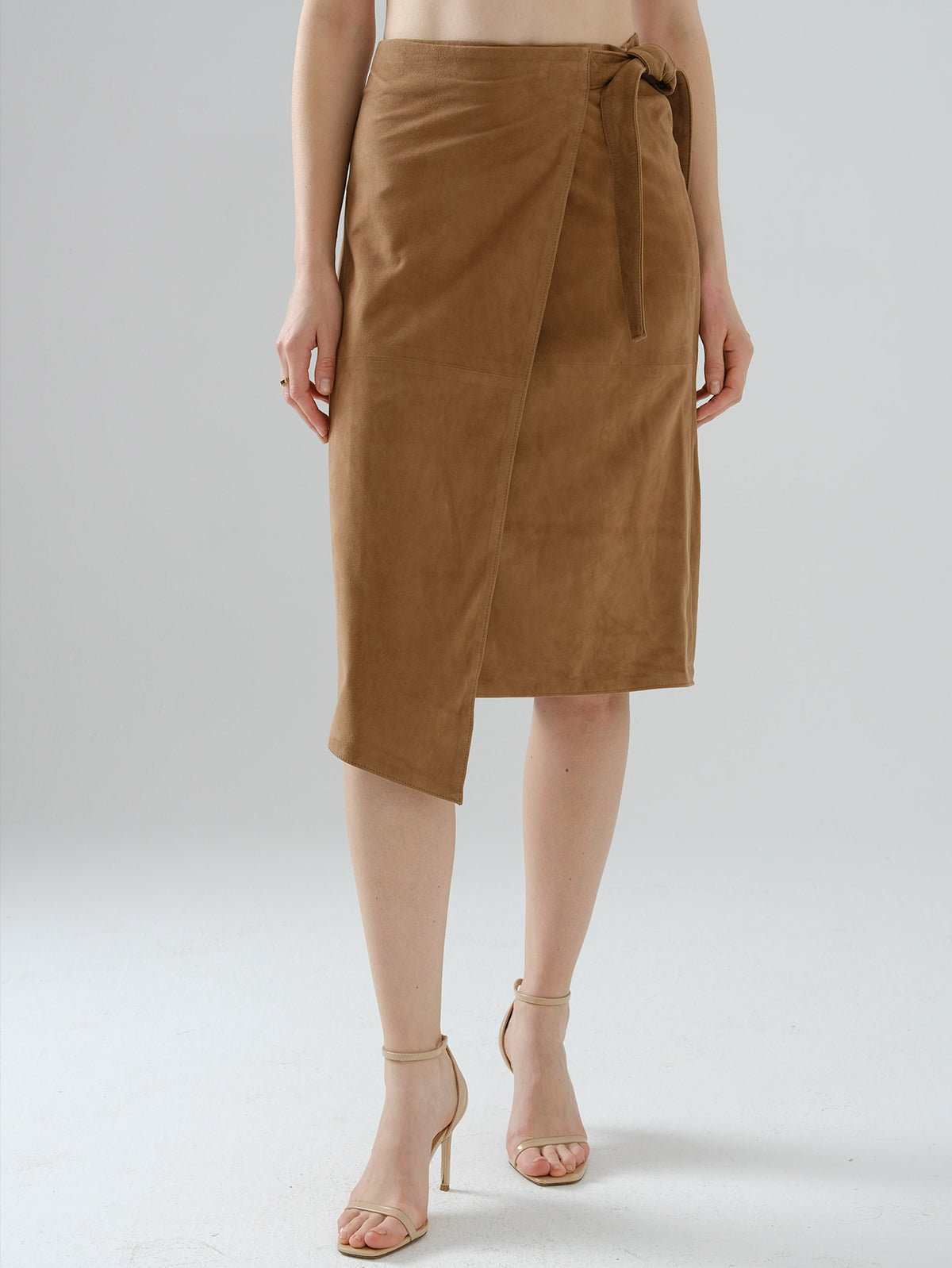 Tie-String Suede Skirt – Brown