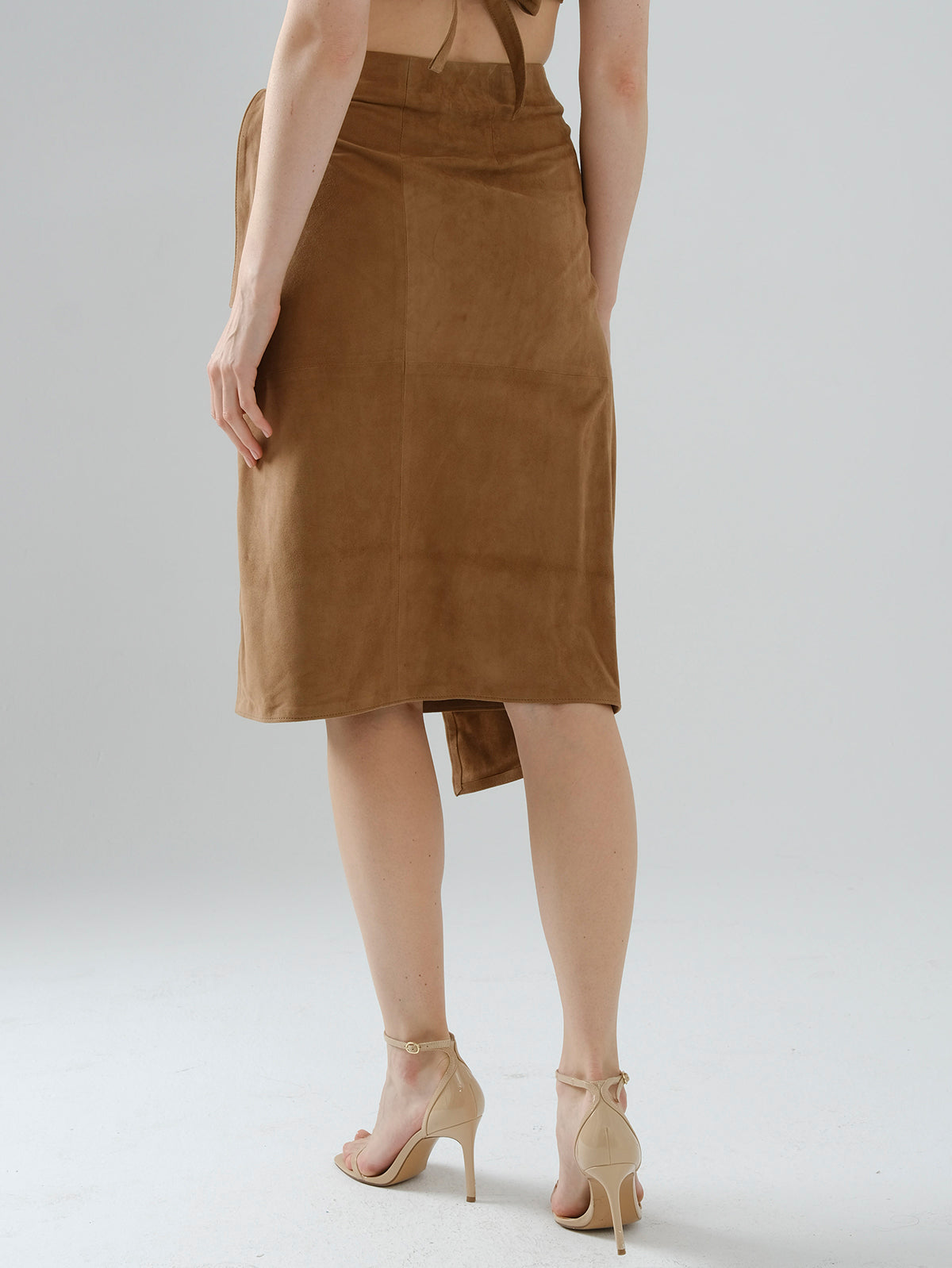 Tie-String Suede Skirt – Brown