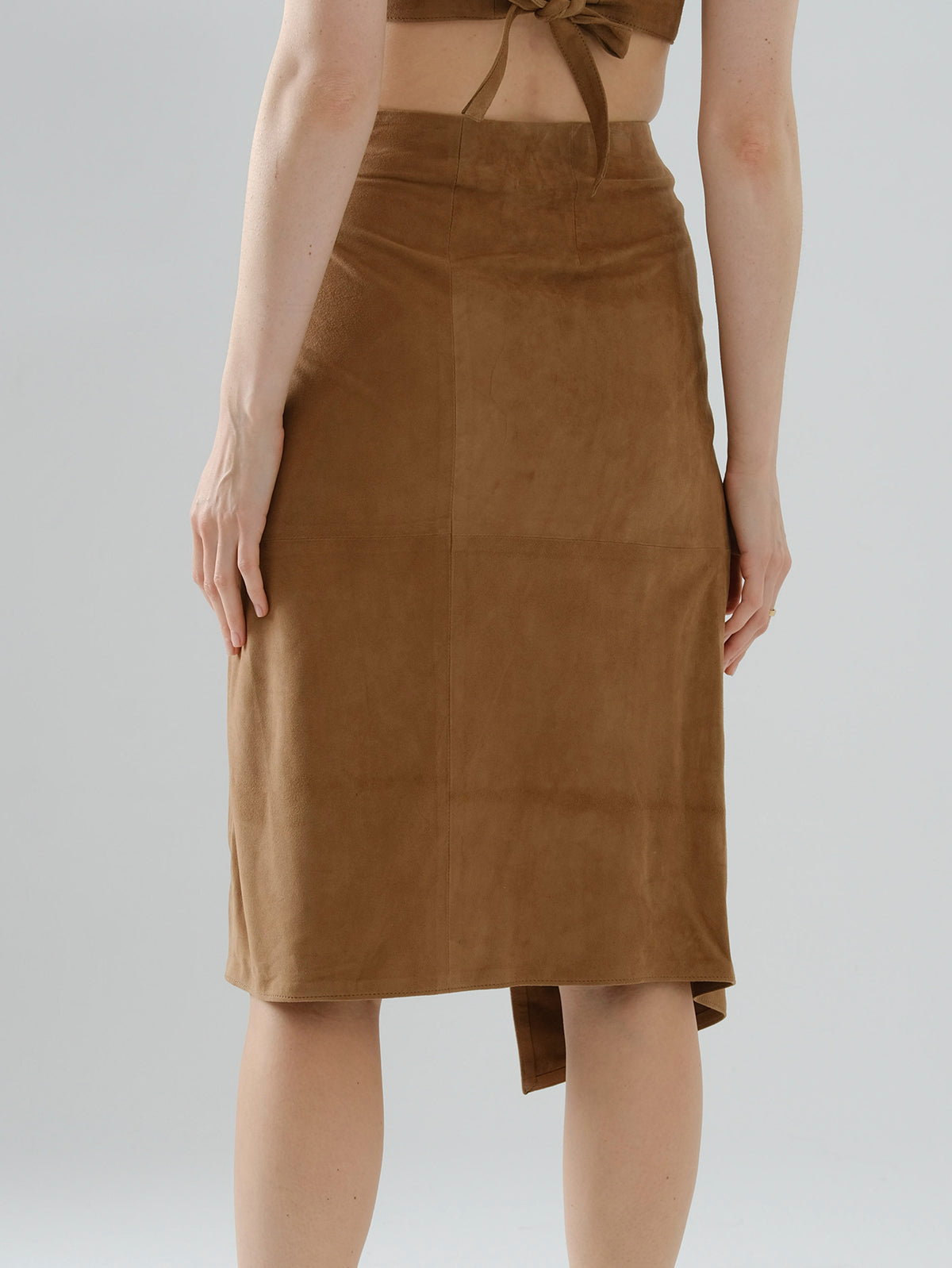 Tie-String Suede Skirt – Brown