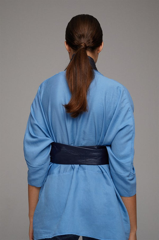 Tie-waist Leather Bustier – Navy