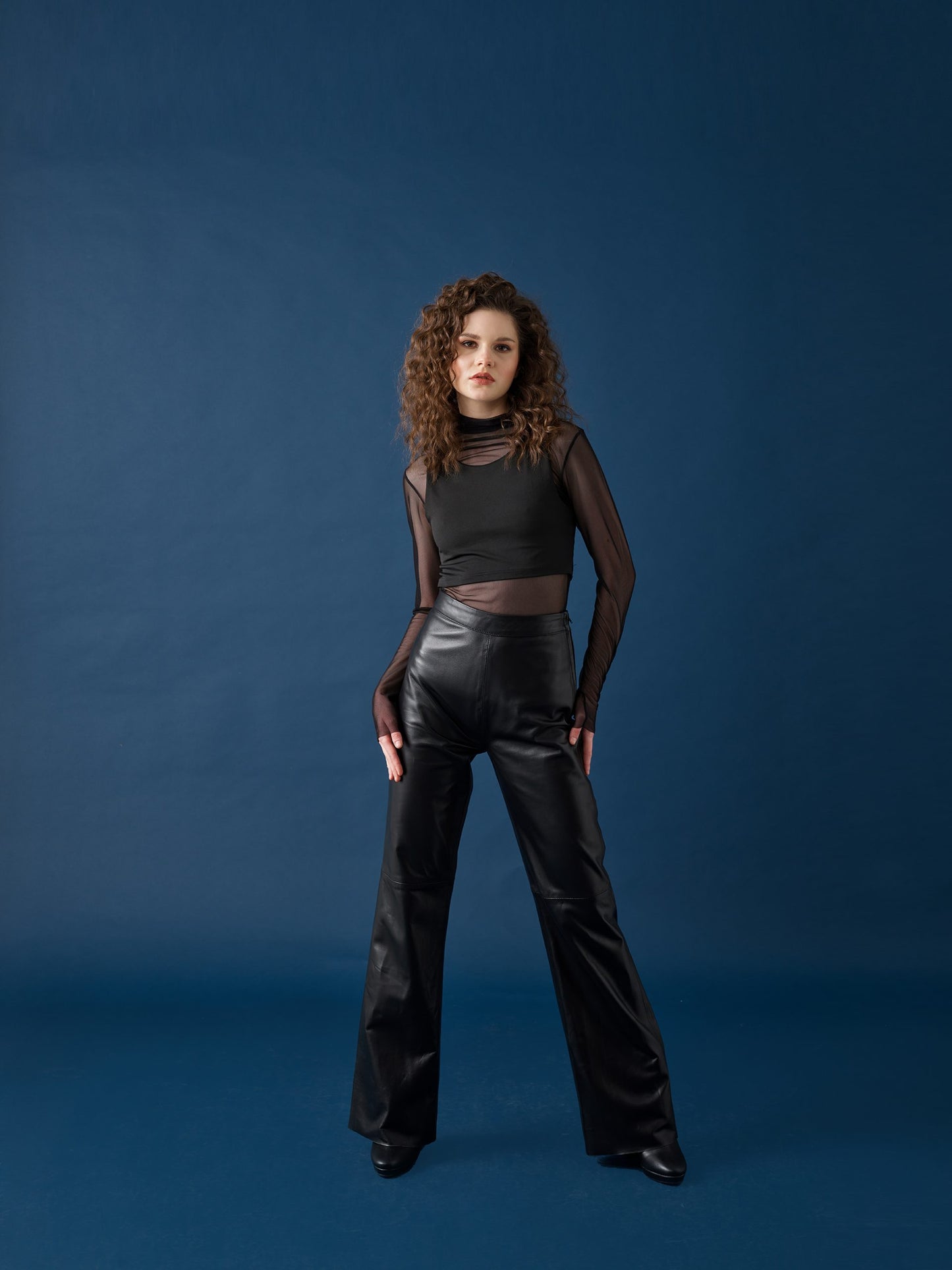 Wide-Leg Leather Pants – Black