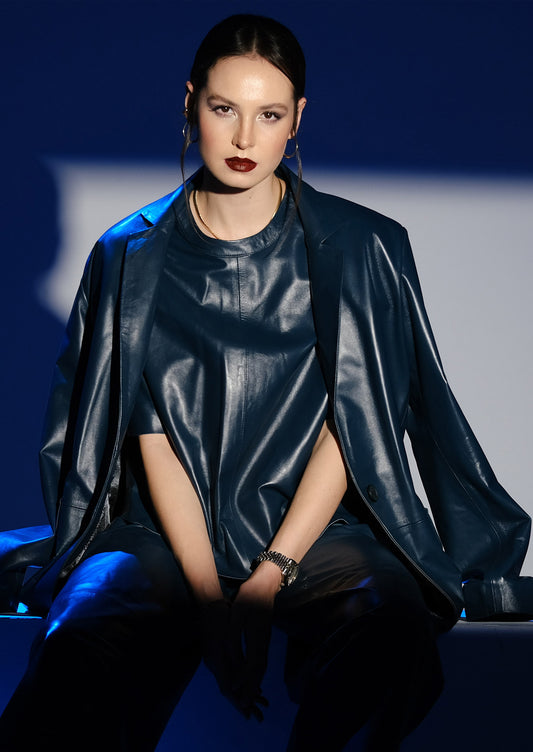 Boyfriend Blazer Leather Jacket – Petrol