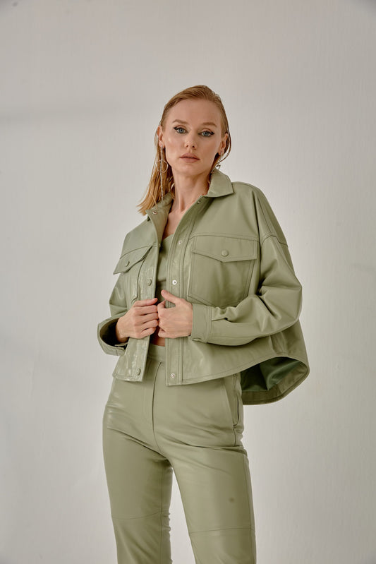 Boyfriend Leather Jacket – Nile Green