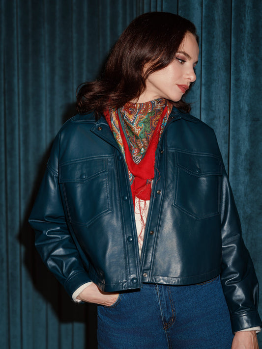 Boyfriend Leather Jacket – Petrol
