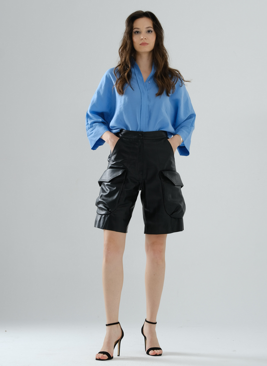 Cargo Bermuda Leather Shorts - Black
