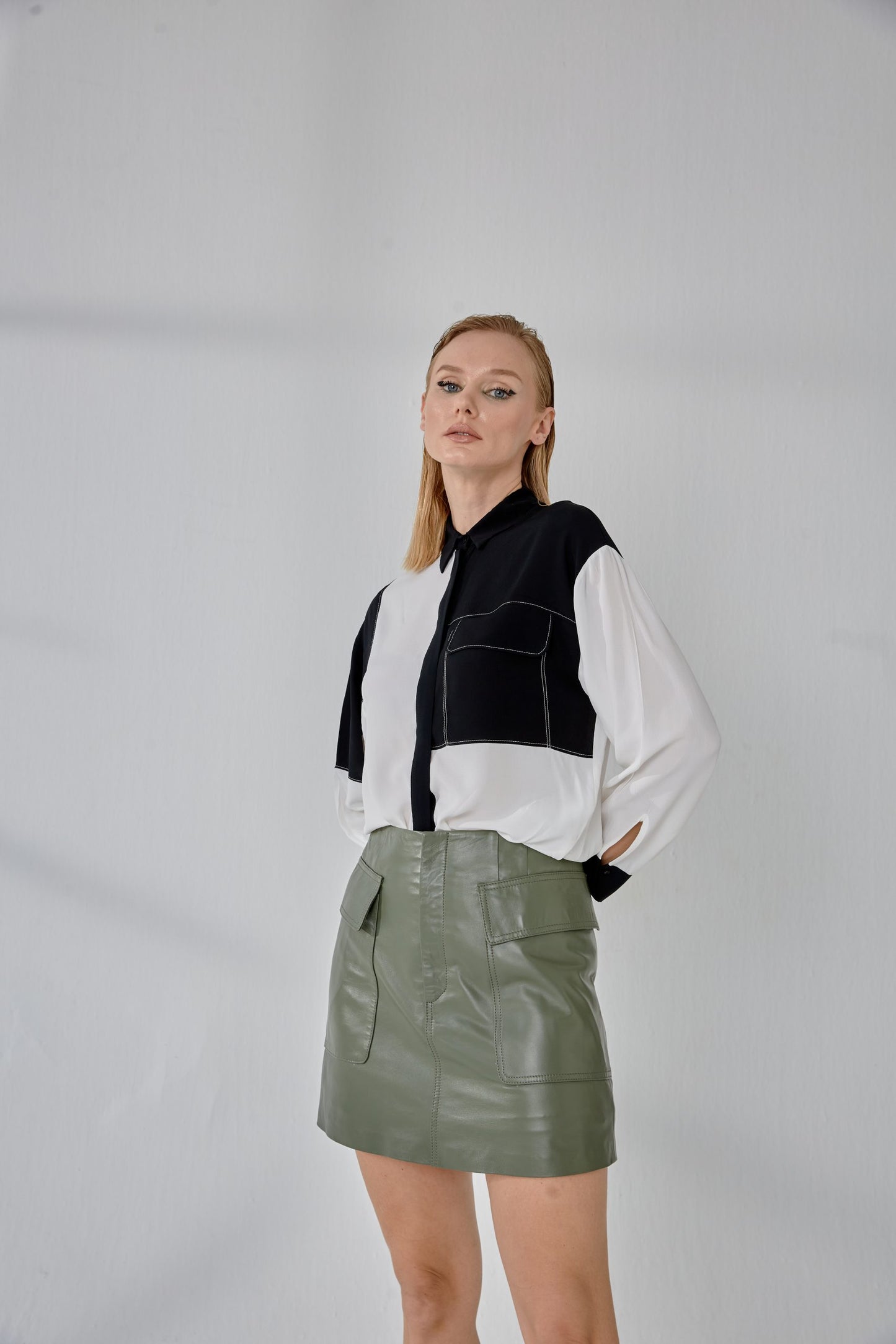 Cargo Leather Skirt - Sage Green