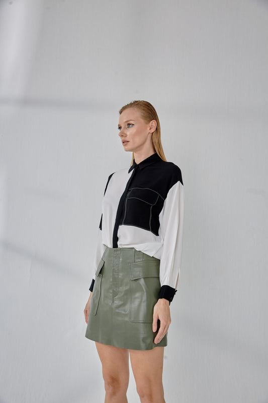 Cargo Leather Skirt - Sage Green