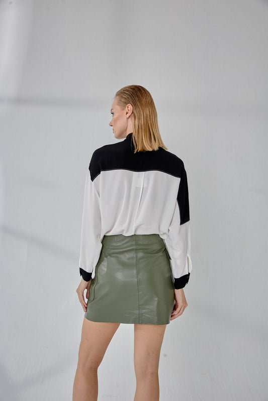 Cargo Leather Skirt - Sage Green