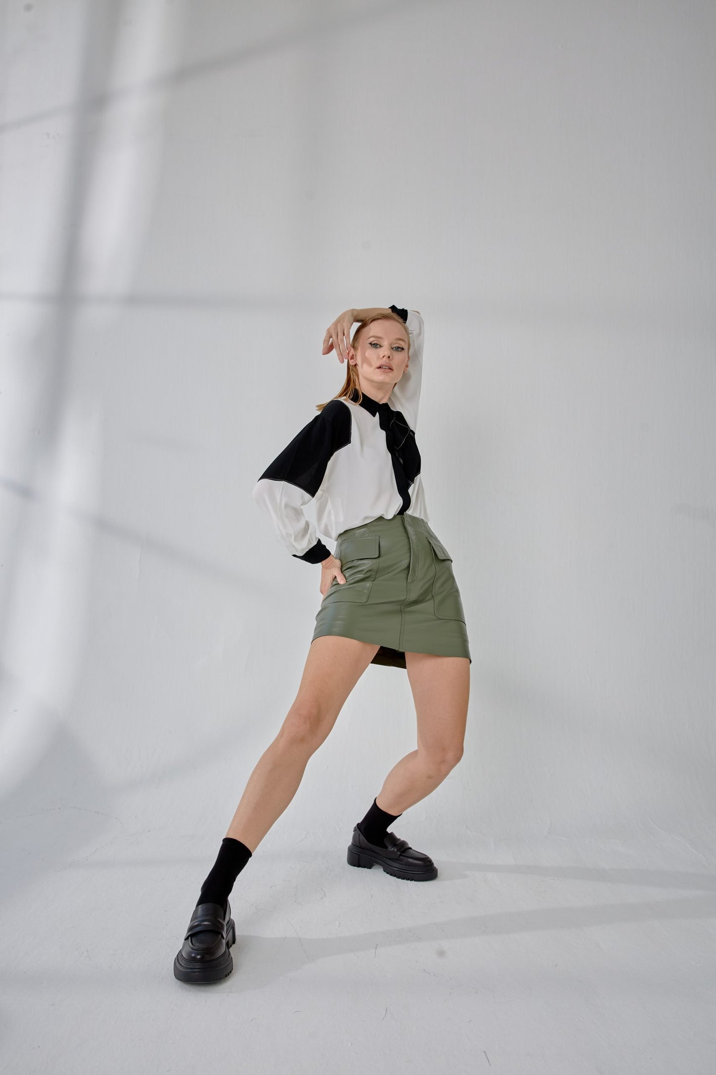 Cargo Leather Skirt - Sage Green