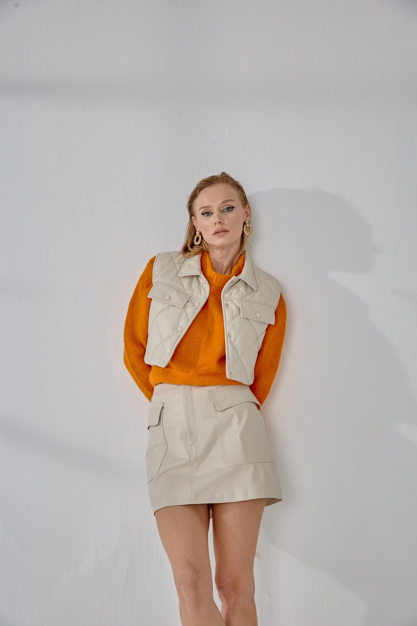 Cargo Leather Skirt - Cream