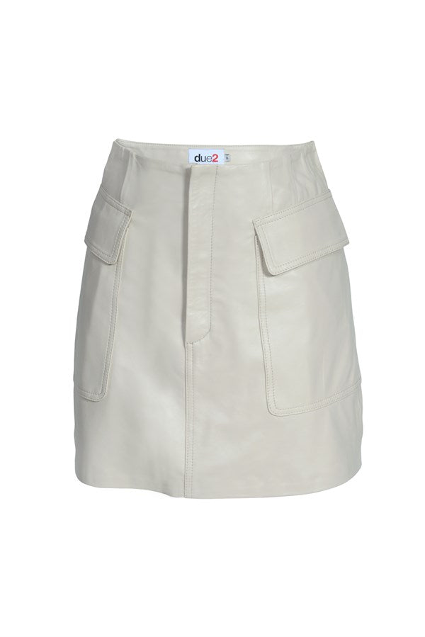 Cargo Leather Skirt - Cream
