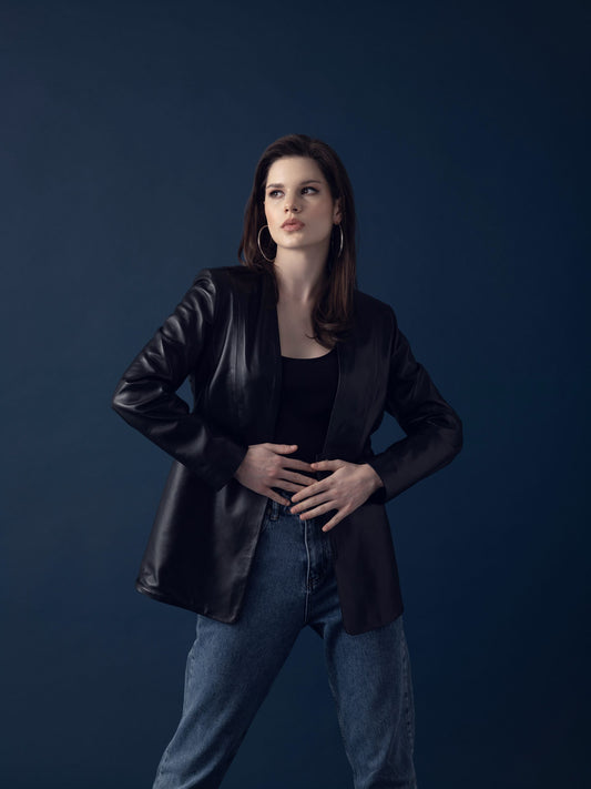 Classic Long Leather Coat – Black