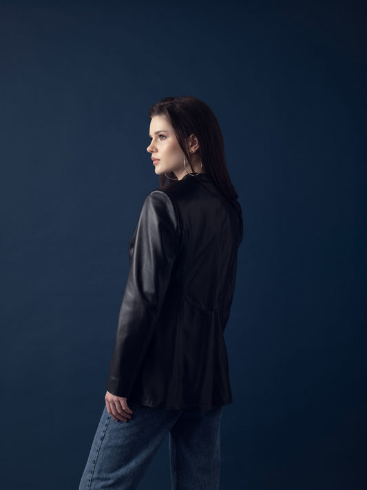 Classic Long Leather Coat – Black