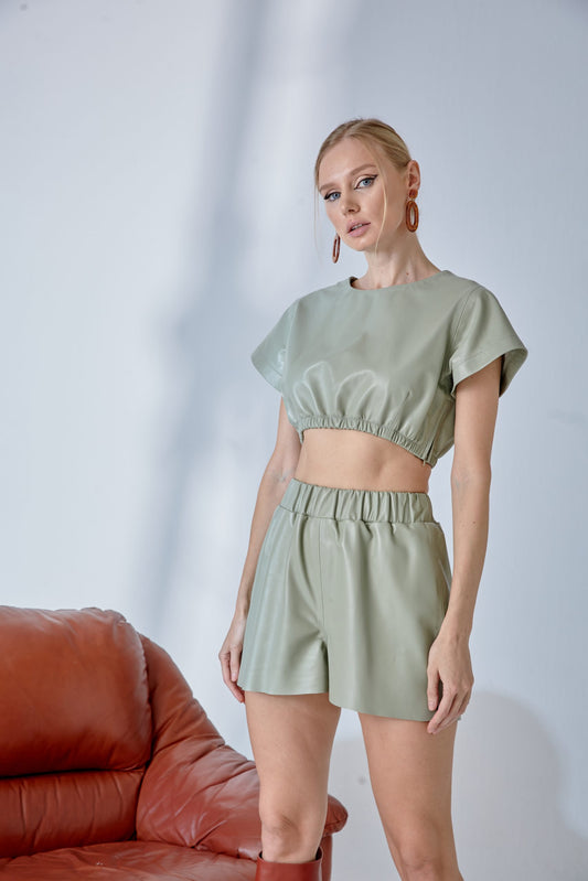 Elastic Waist Short T-shirt – Nile Green