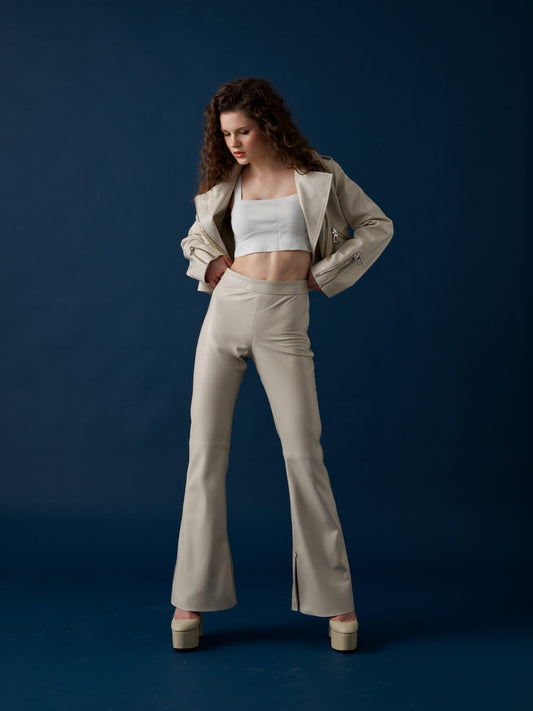 Flared Leather Pants – Cream