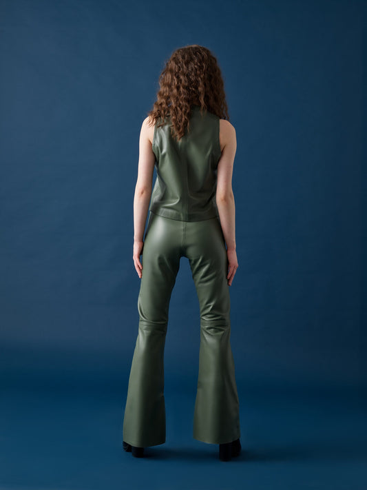 Flared Leather Pants – Sage Green