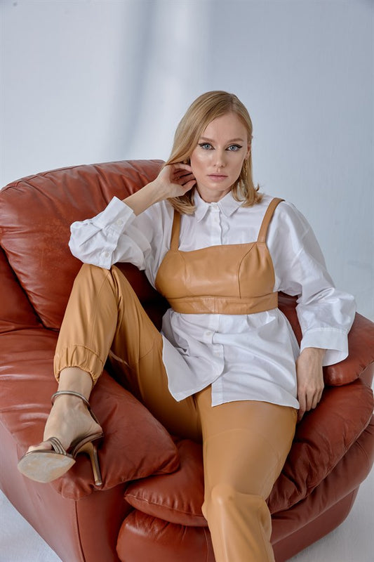 Leather Bra - Camel