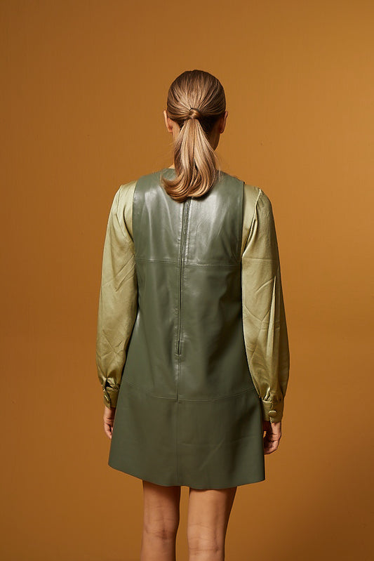 Leather Pocket Dress - Sage Green