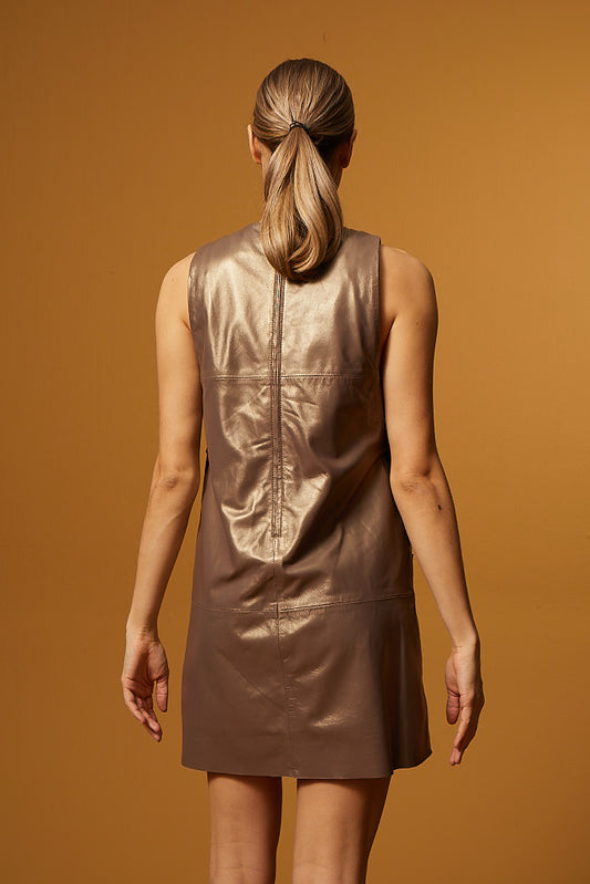 Leather Pocket Dress – Bronze