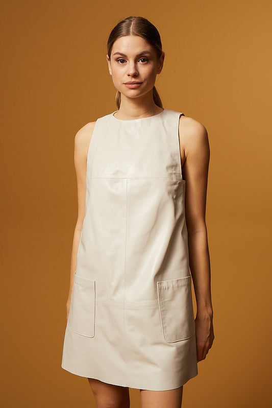 Leather Pocket Dress – Cream