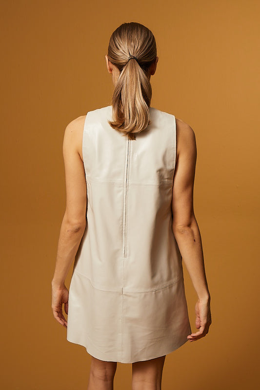 Leather Pocket Dress – Cream