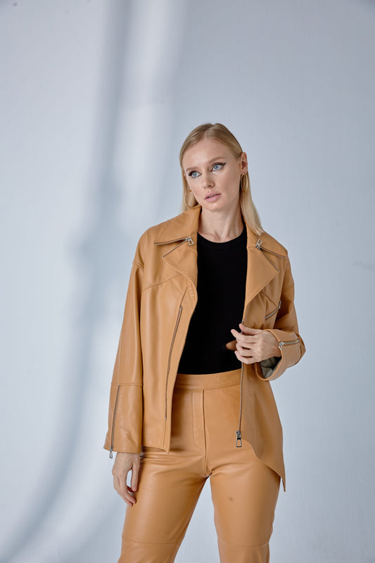 Loose-Fit Oversized Biker – Camel