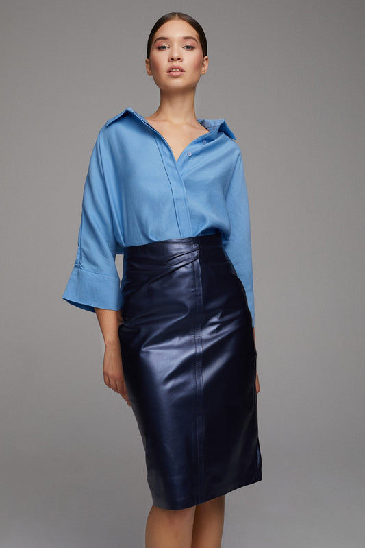 Pencil Leather Skirt – Navy Blue