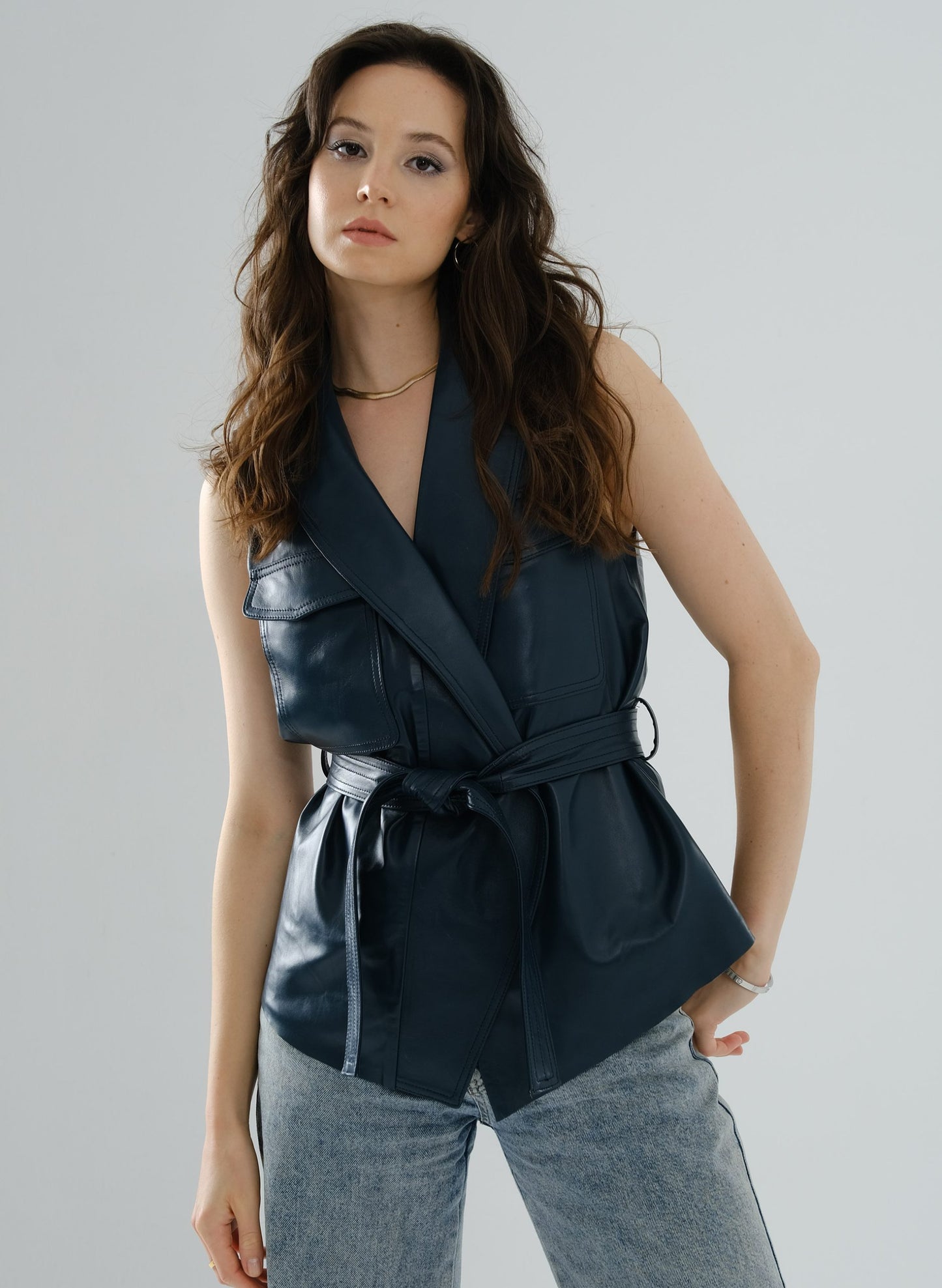 Safari Leather Vest – Petrol