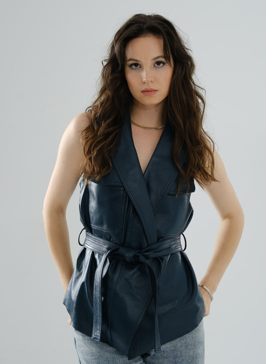 Safari Leather Vest – Petrol