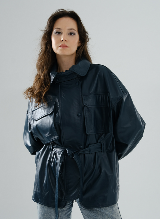Safari Multi-Pocket Leather Jacket – Petrol