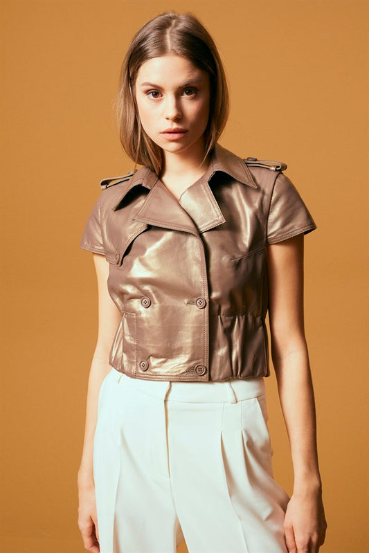 Short Leather Trench - Bronze