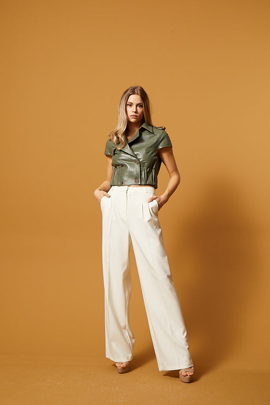 Short Leather Trench - Sage Green