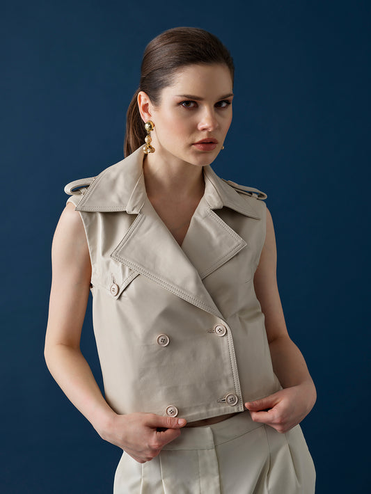 Short Leather Trench Coat – Cream
