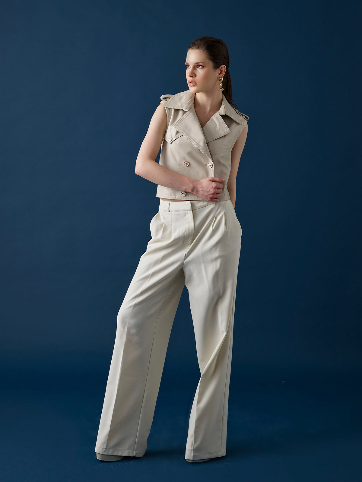 Short Leather Trench Coat – Cream