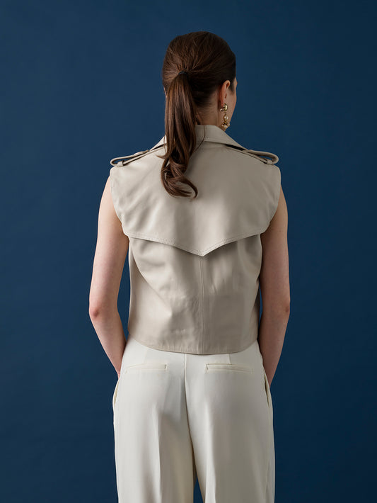 Short Leather Trench Coat – Cream