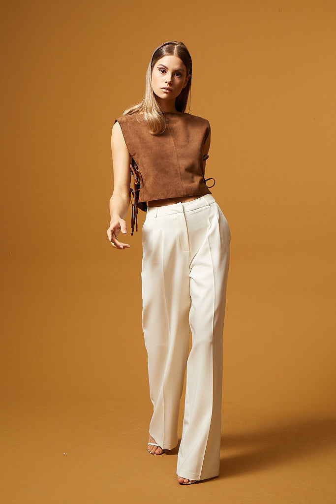 Laced Leather Top - Brown