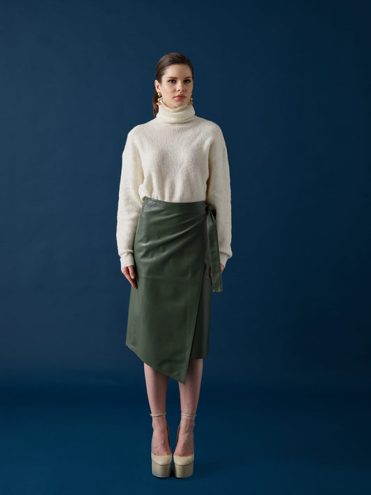 Tie-String Leather Skirt – Sage Green