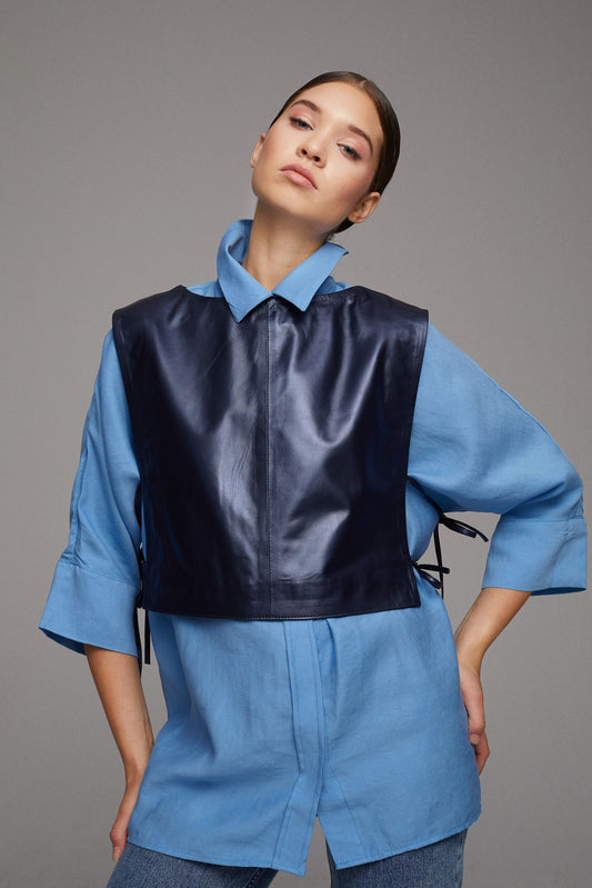 Tie-up Leather Vest – Navy