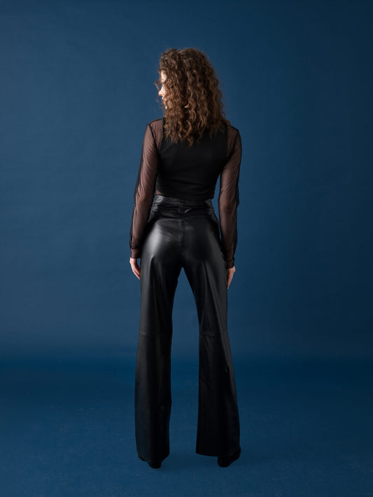 Wide-Leg Leather Pants – Black
