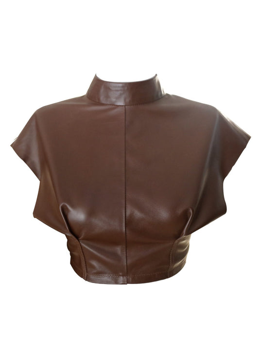 Wide-Sleeved Leather Crop  – Hazelnut Brown