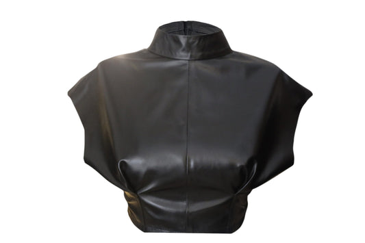 Wide-Sleeved Leather Crop – Black