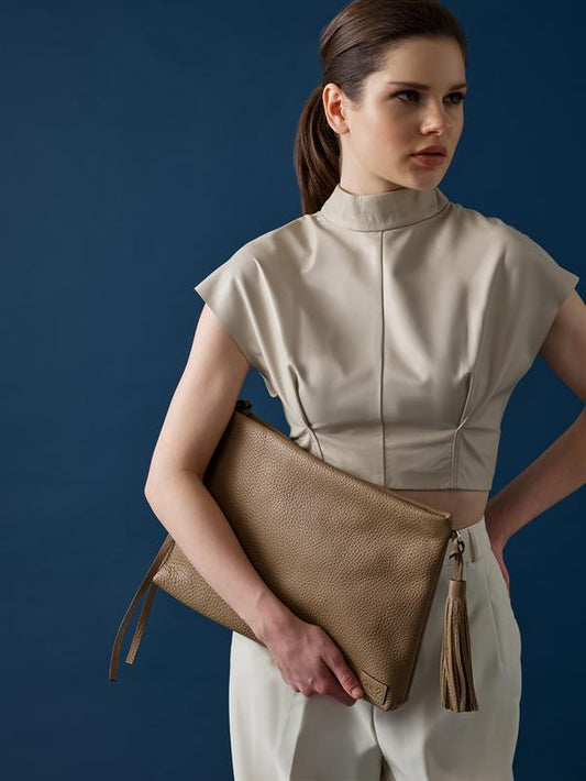 Wide-Sleeved Leather Crop – Cream